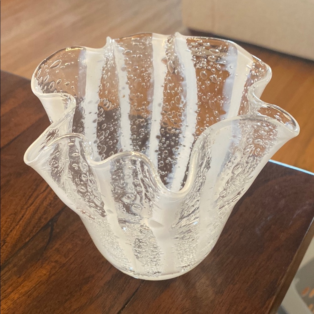 Clear Glass Ruffled Vase